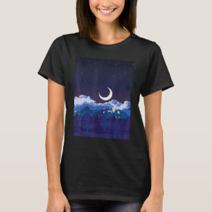 Mountains Crescent Moon Nature Trees Moonlight For T-Shirt