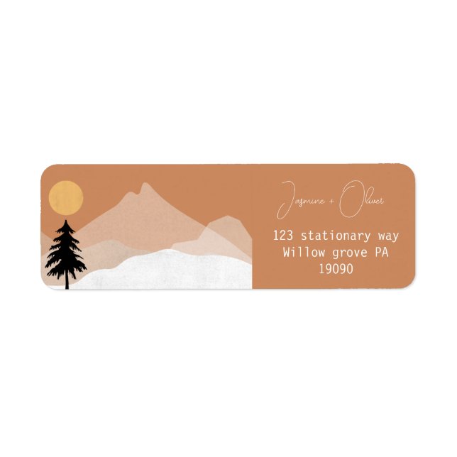 Mountains desert terracotta wedding return address (Front)