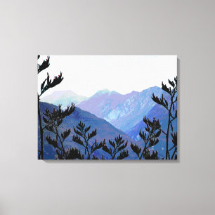 Mountains & Flaxes, New Zealand pop-art Canvas Print