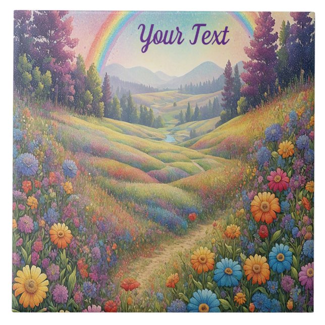 Mountains Flowers Rainbow Tile (Front)