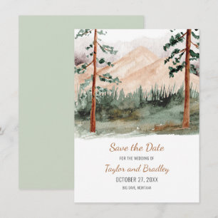 Mountains Fog Spruce Pine Trees Rustic Save The Date