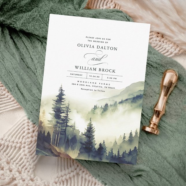 Mountains Forest Fog Evening Landscape Wedding Invitation (Creator Uploaded)