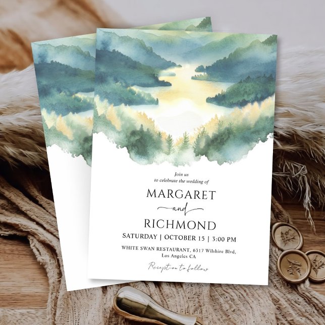 Mountains Forest Landscape Misty Rustic Wedding Invitation (Creator Uploaded)