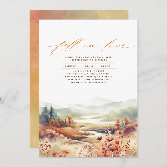 Mountains Forest Wildflowers Fall Bridal Shower Invitation (Front/Back)
