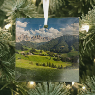 Mountains   Funes Valley, Dolomites, Italy Glass Tree Decoration