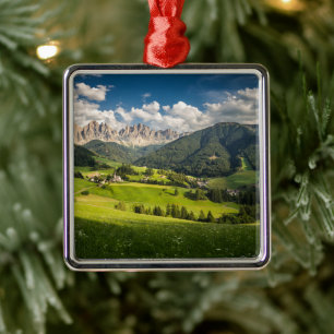 Mountains Funes Valley, Dolomites, Italy Metal Tree Decoration