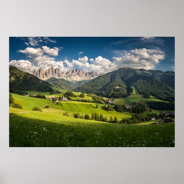 Mountains | Funes Valley, Dolomites, Italy Poster (Front)