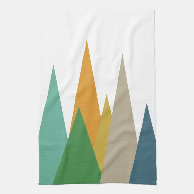 Mountains Green Blue Orange Mid Century Modern Tea Towel (Vertical)