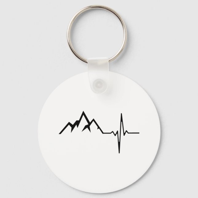 Mountains Hiking Heartbeat Key Ring (Front)