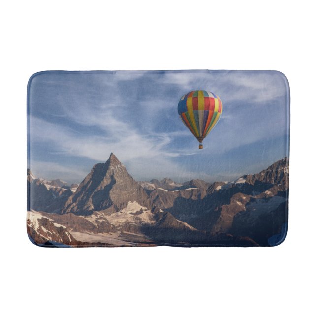 Mountains | Hot Air Balloon Matterhorn Swiss Alps Bath Mat (Front)