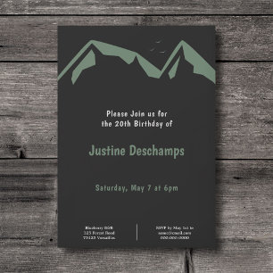 Mountains in Green - Black Birthday Invitation