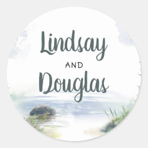 Mountains Lake Adventure Wedding Classic Round Sticker