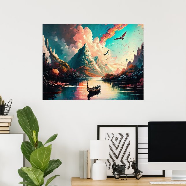 Mountains Landscape Painting Poster (Home Office)