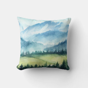 Mountains landscape, watercolor artistic illustrat cushion