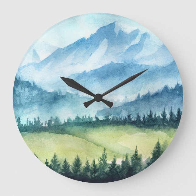 Mountains landscape, watercolor artistic illustrat large clock (Front)