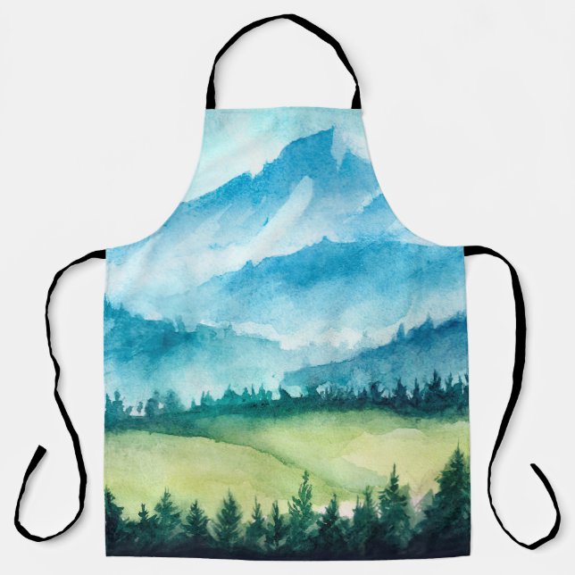 Mountains landscape. Watercolor illustration. Apron (Front)