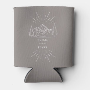 Mountains Line Art Amethyst Wedding Can Cooler
