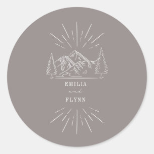 Mountains Line Art Amethyst Wedding Classic Round Sticker