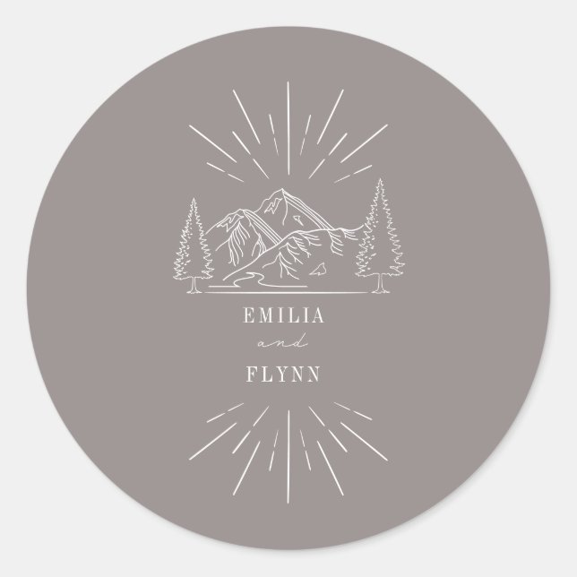 Mountains Line Art Amethyst Wedding Classic Round  Sticker (Front)