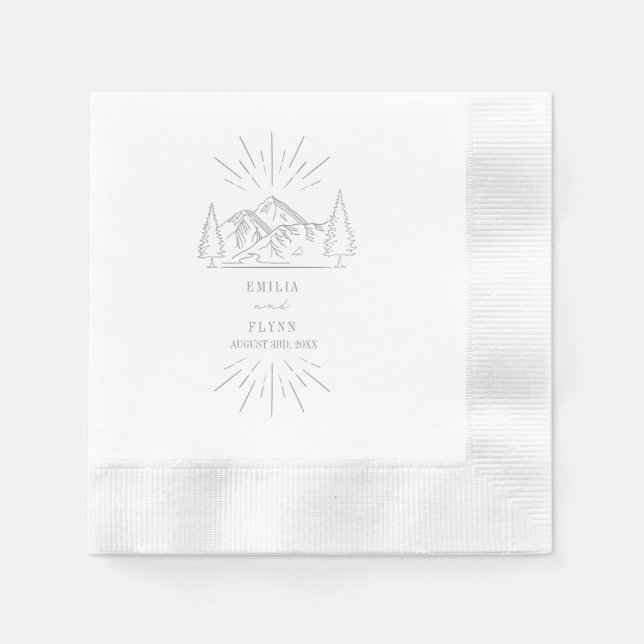Mountains Line Art Amethyst Wedding Napkin (Front)