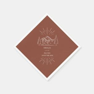 Mountains Line Art Terracotta Wedding Napkin