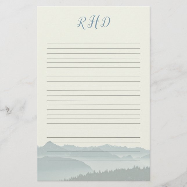 Mountains Lined Writing Paper Monogrammed (Front)