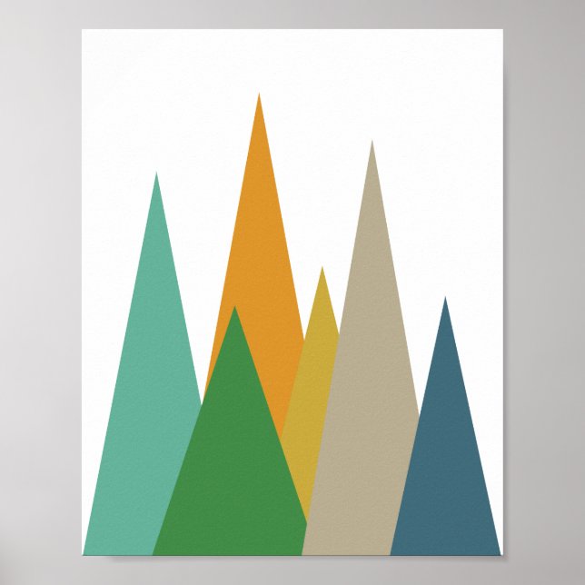 Mountains Mid Century Modern Green Blue Orange Poster (Front)