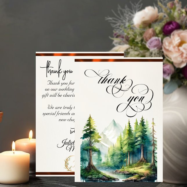 Mountains, Monogram & Calligraphy - Copper Thank You Card (Creator Uploaded)