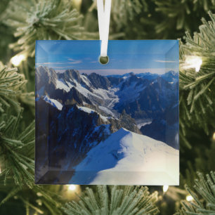 Mountains   Mont Blanc, European Alps Glass Tree Decoration