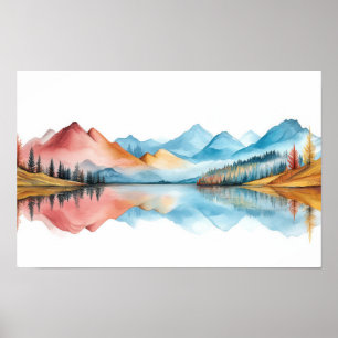 Mountains Nature Illustration Pastel Colour Paint Poster