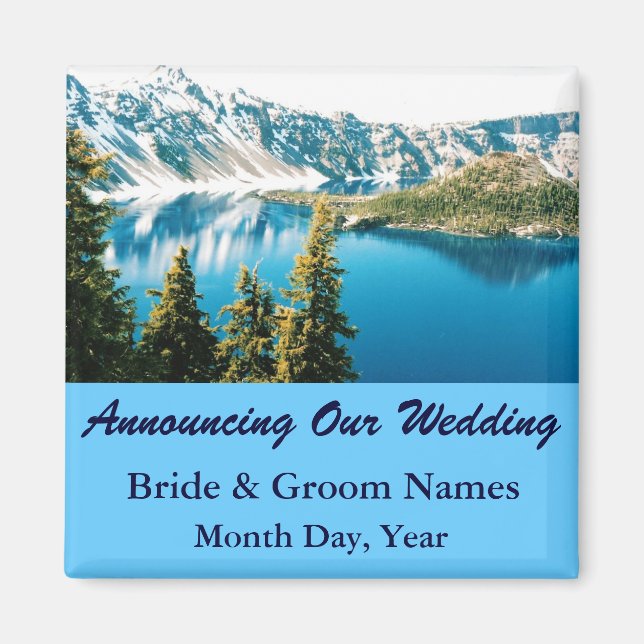 Mountains on Lake Wedding Save the Date Magnet (Front)