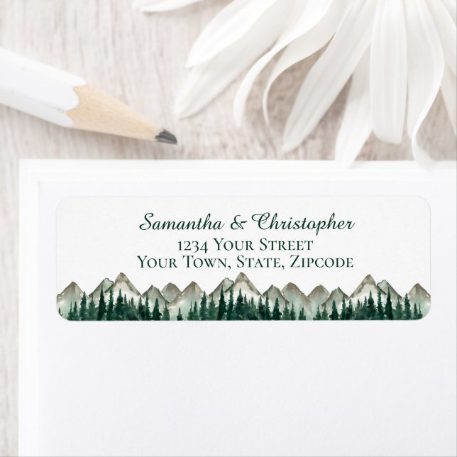 Mountains & Pine Small Wedding Return Address (Insitu)