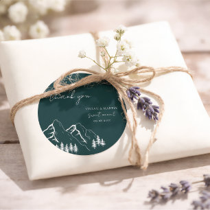 Mountains Pine Tree Emerald Green Thank You Classic Round Sticker