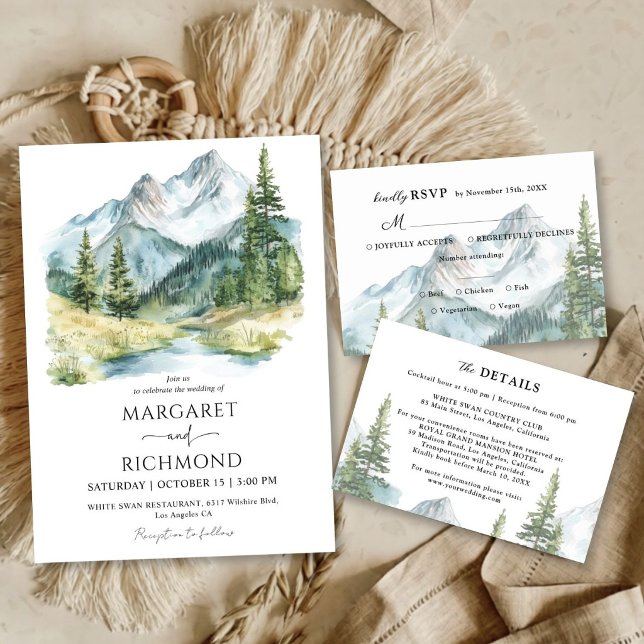 Mountains Pine Tree Landscape Destination Wedding Invitation (Creator Uploaded)