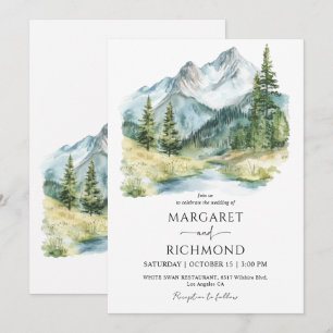 Mountains Pine Tree Landscape Destination Wedding Invitation