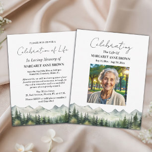 Mountains Pine Trees Celebration Of Life Photo Invitation