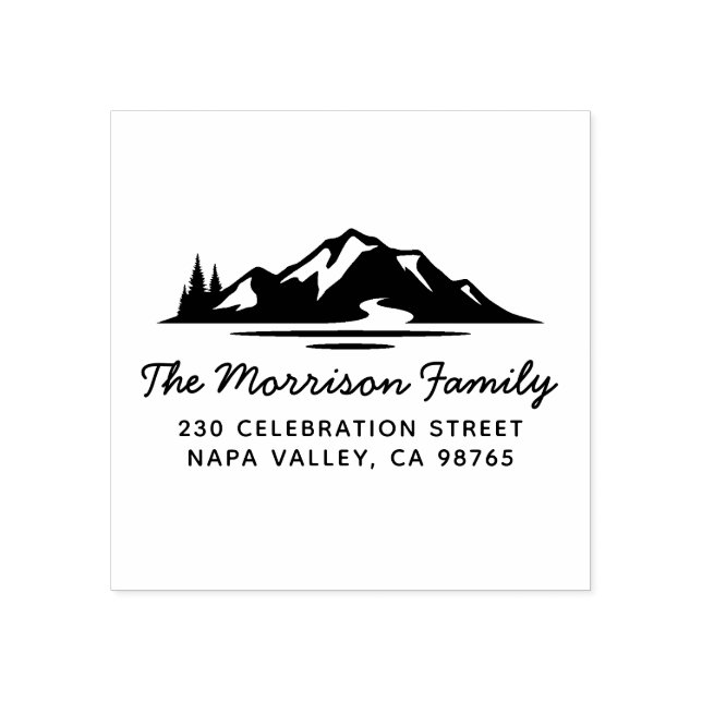 Mountains & Pine Trees Landscape Return Address Rubber Stamp (Imprint)