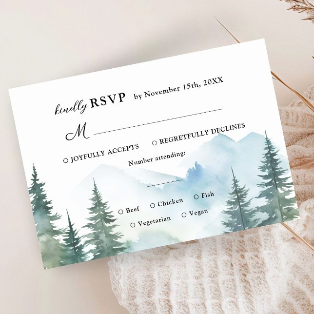 Mountains Pine Trees Landscape Wedding RSVP Card (Creator Uploaded)