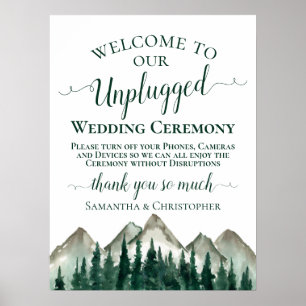 Mountains & Pine Trees Unplugged Wedding Ceremony Poster