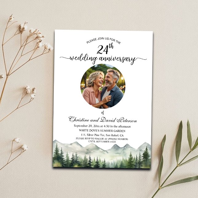 Mountains Pines 24th Wedding Anniversary Photo Invitation (Creator Uploaded)