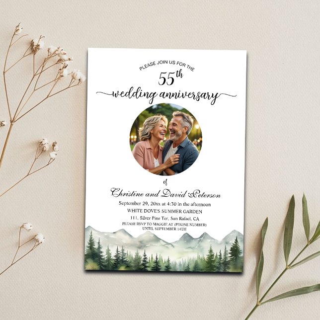 Mountains Pines 55th Wedding Anniversary Photo Invitation (Creator Uploaded)