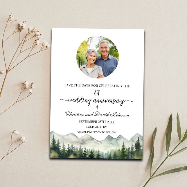 Mountains Pines 61 Wedding Anniversary Photo Save The Date (Creator Uploaded)