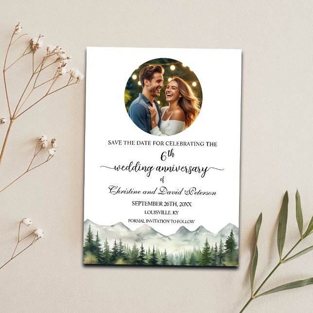 Mountains Pines 6th Wedding Anniversary Photo Save The Date (Creator Uploaded)