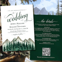 Mountains & Pines Calligraphy & QR Code Wedding