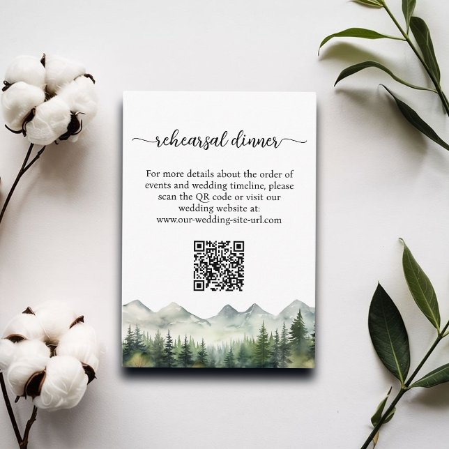 Mountains Pines QR Code Rehearsal Dinner Enclosure Card (Creator Uploaded)