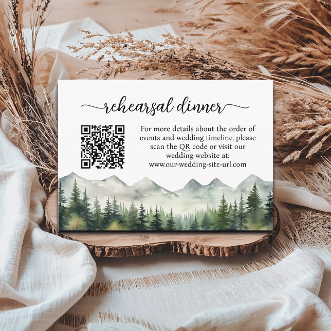 Mountains Pines QR Code Rehearsal Dinner Enclosure Card (Creator Uploaded)