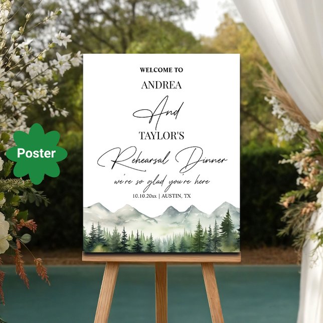 Mountains Pines Rehearsal Dinner Welcome Poster (Creator Uploaded)