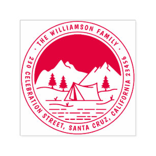 Mountains & Pines Round Camping Return Address Self-inking Stamp
