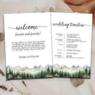 Mountains Pines Wedding Bag Letter & Timeline Card