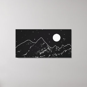 Mountains range landscape black and white graphic canvas print